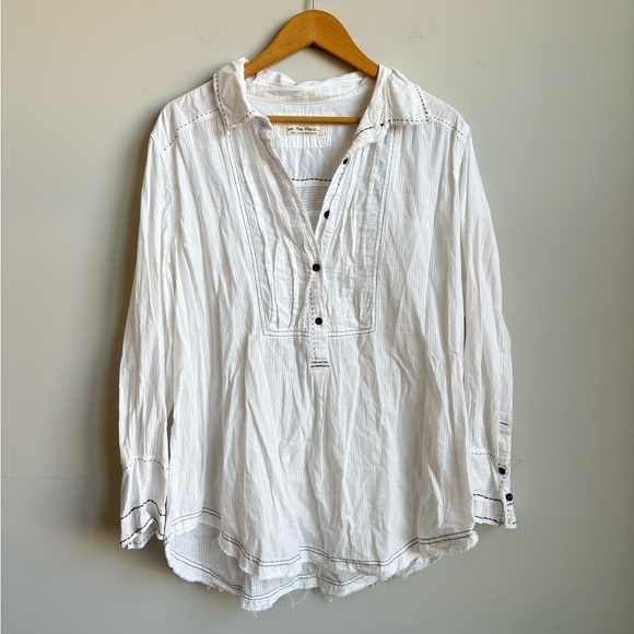 Free People We The Free Black Tie Tux Blouse LARGE - Picture 7 of 8